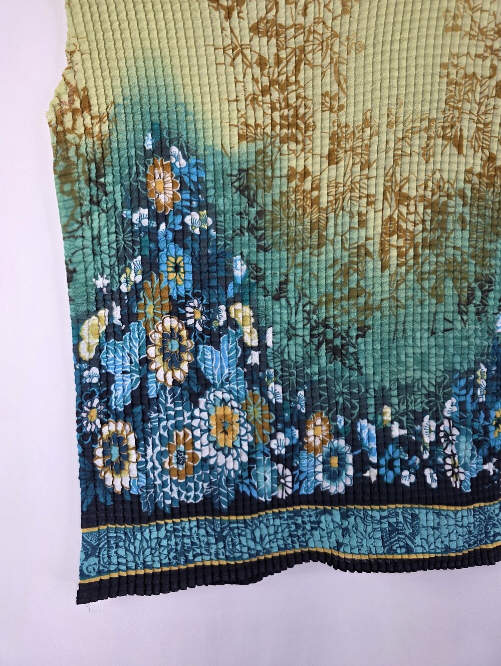 Le Grange Y2K Women's Size Medium Waffle Stretch Blouse Crinkle Blue Floral 2000 - Picture 14 of 14